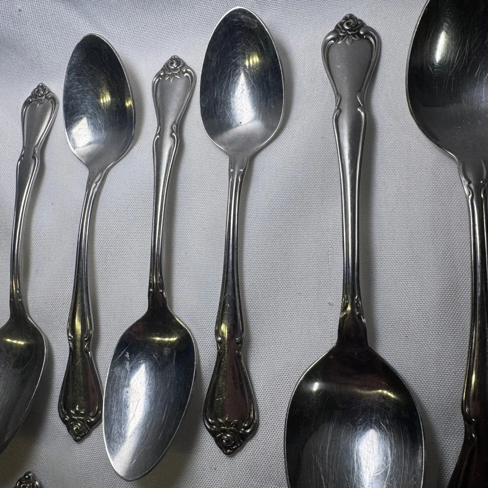 Oneida 1881 Rogers Rose Song Stainless Flatware 12pc Floral Silverware Vintage